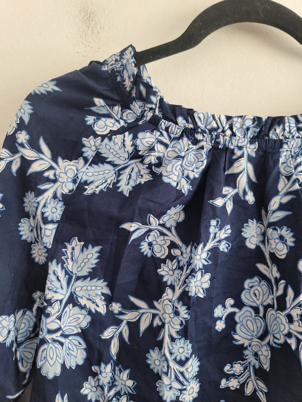 J. Crew XL Navy Blue Floral Peasant Blouse Long Sleeve Shirt 100% Cotton BP805 - Picture 6 of 10